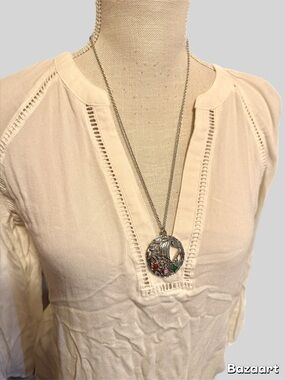 Silver Floral Pendant Necklace with Multicolor Accents